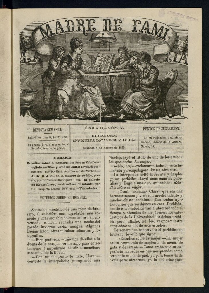 Miniatura de Madre de Familia : revista semanal del 8 de agosto de 1875