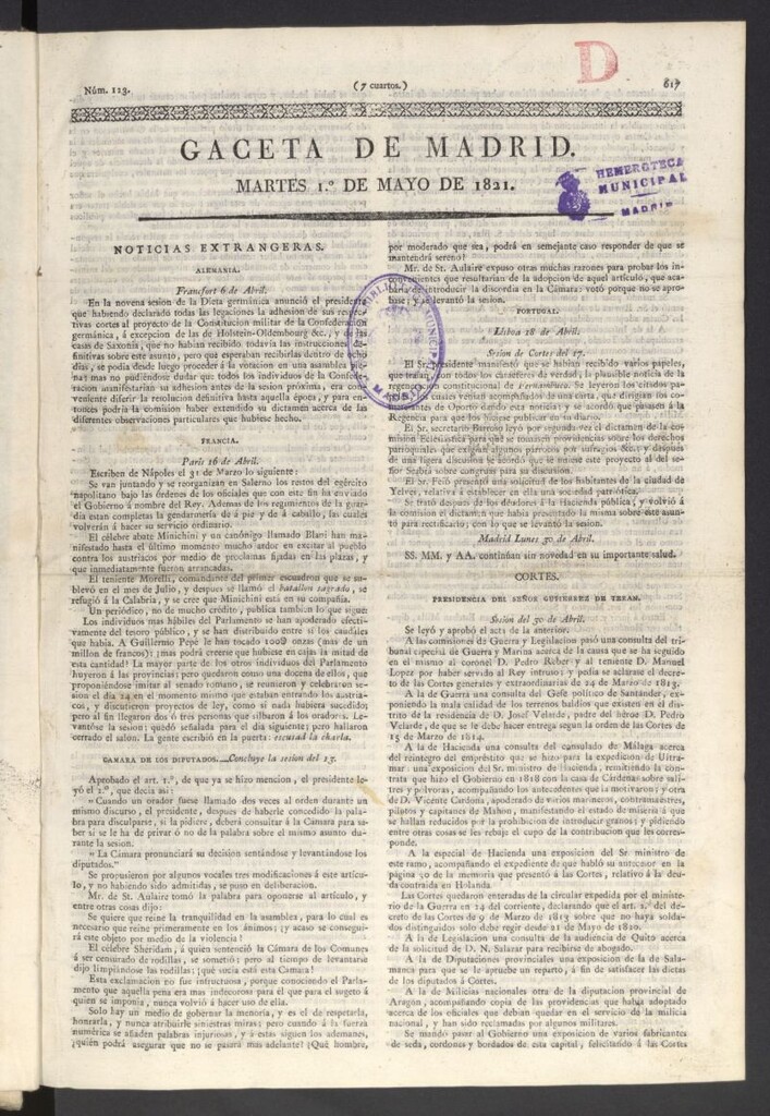 Miniatura de Gaceta de Madrid del 1 de mayo de 1821