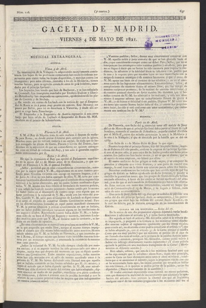 Miniatura de Gaceta de Madrid del 4 de mayo de 1821