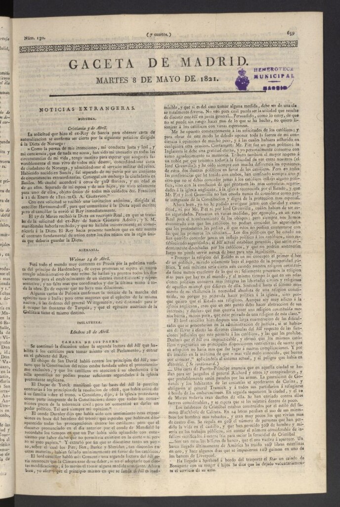 Miniatura de Gaceta de Madrid del 8 de mayo de 1821