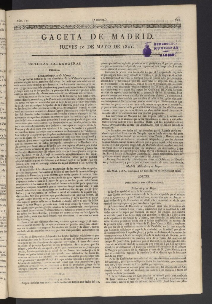 Miniatura de Gaceta de Madrid del 10 de mayo de 1821