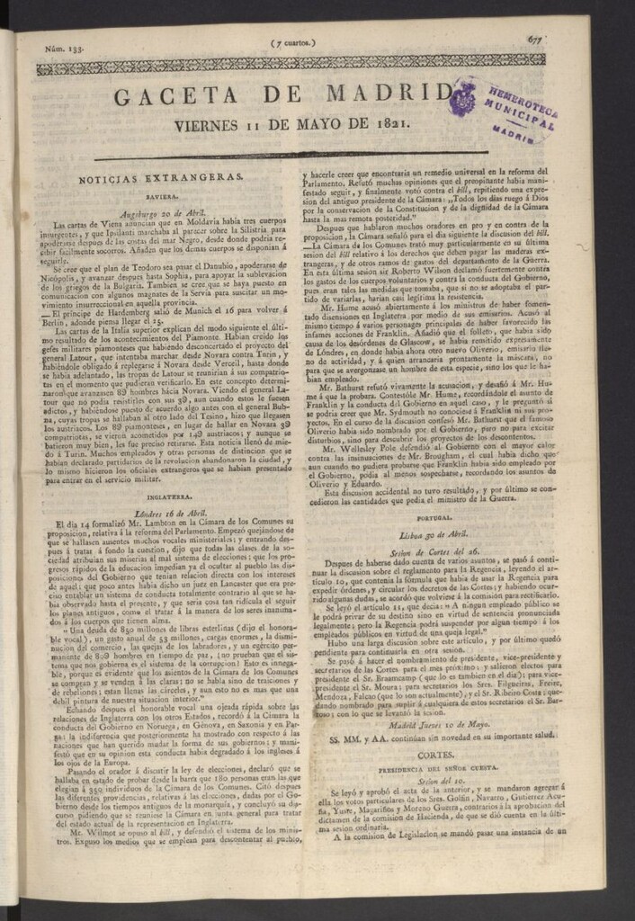Miniatura de Gaceta de Madrid del 11 de mayo de 1821