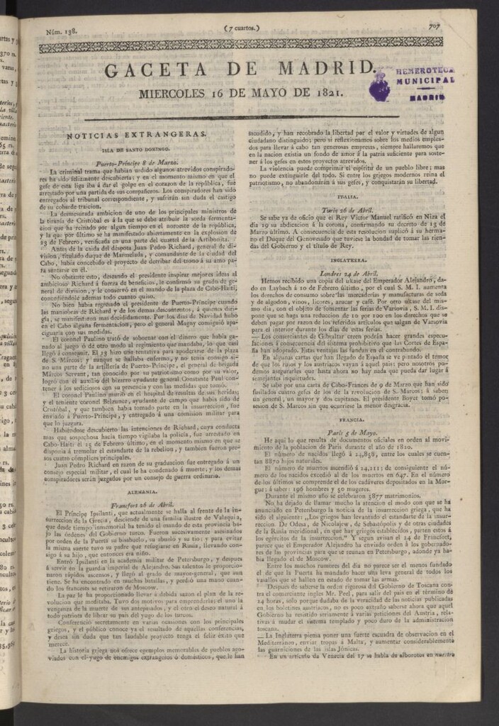 Miniatura de Gaceta de Madrid del 16 de mayo de 1821
