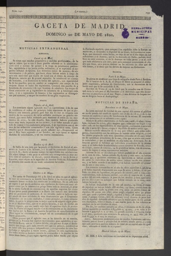 Miniatura de Gaceta de Madrid del 20 de mayo de 1821