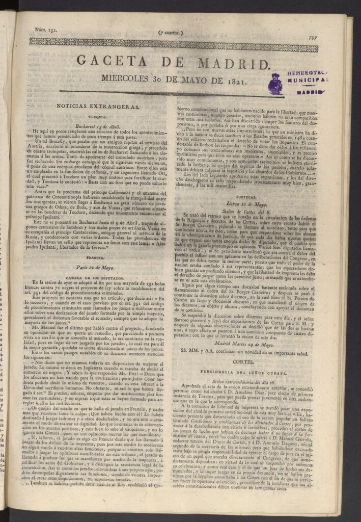 Miniatura de Gaceta de Madrid del 30 de mayo de 1821