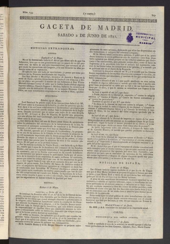 Miniatura de Gaceta de Madrid del 2 de junio de 1821
