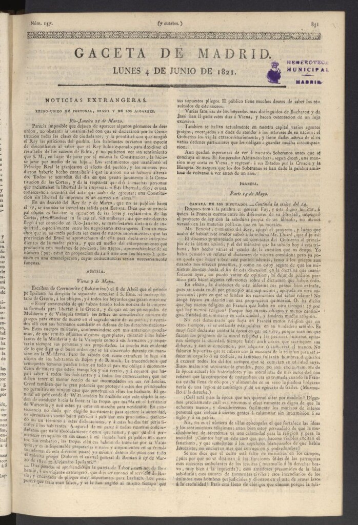 Miniatura de Gaceta de Madrid del 4 de junio de 1821