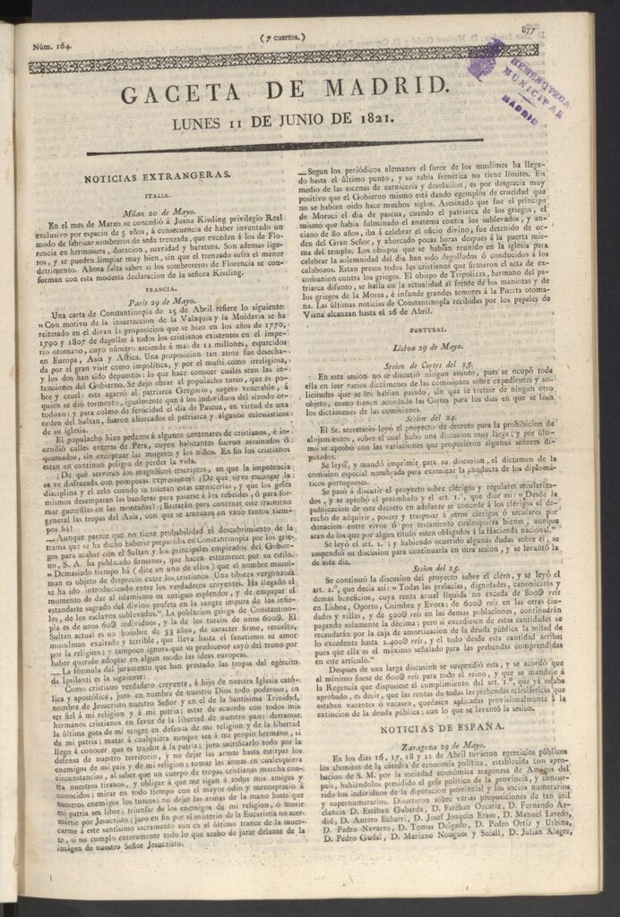 Miniatura de Gaceta de Madrid del 11 de junio de 1821