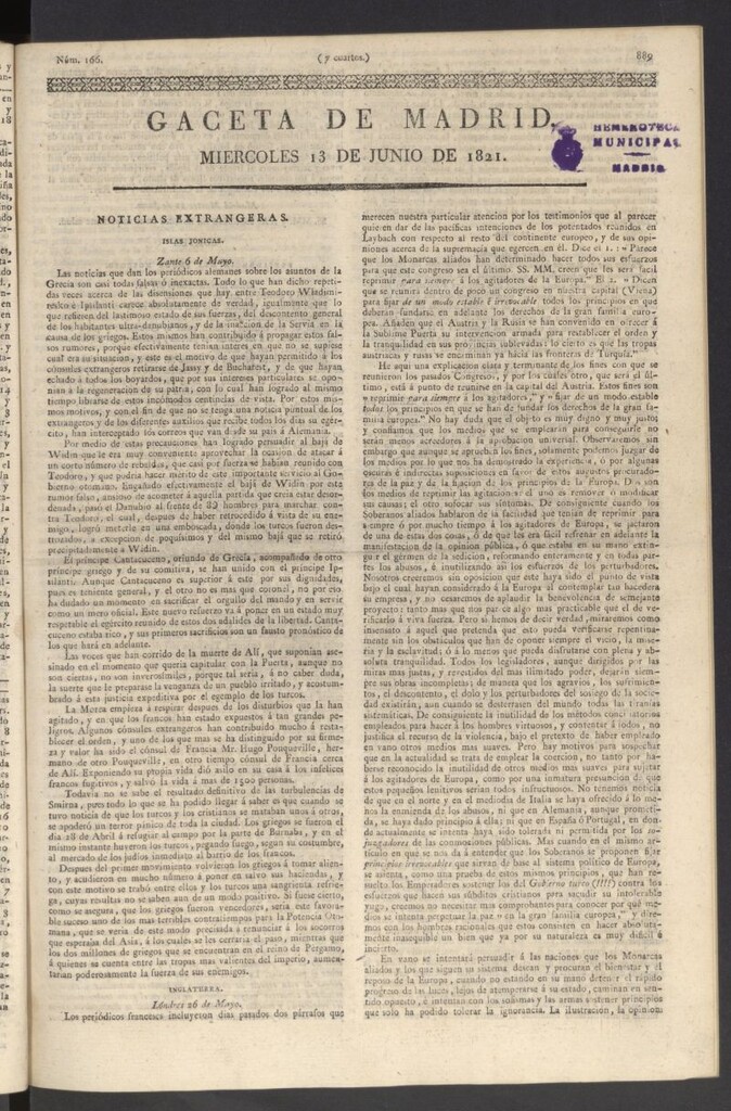 Miniatura de Gaceta de Madrid del 13 de junio de 1821