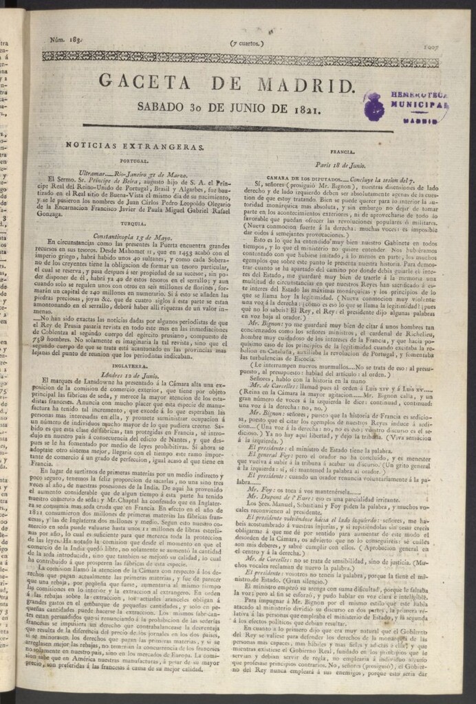 Miniatura de Gaceta de Madrid del 30 de junio de 1821