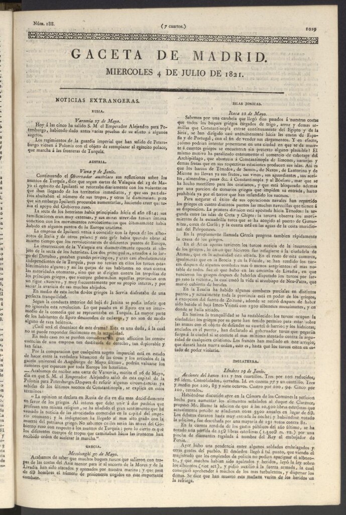 Miniatura de Gaceta de Madrid del 4 de julio de 1821