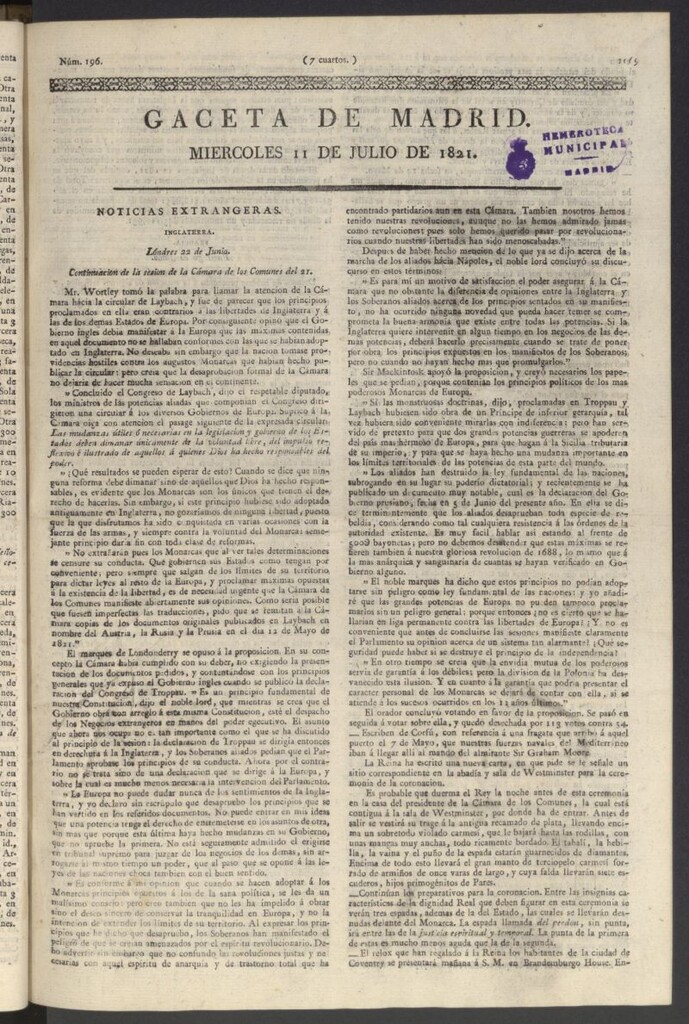 Miniatura de Gaceta de Madrid del 11 de julio de 1821