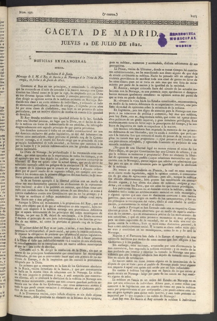 Miniatura de Gaceta de Madrid del 12 de julio de 1821