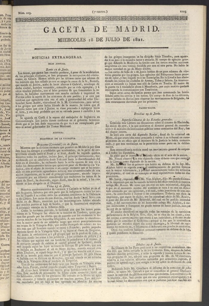 Miniatura de Gaceta de Madrid del 18 de julio de 1821
