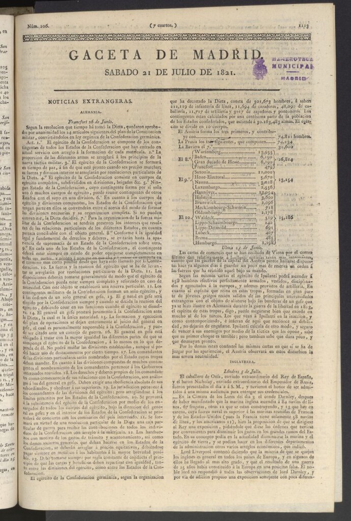 Miniatura de Gaceta de Madrid del 21 de julio de 1821