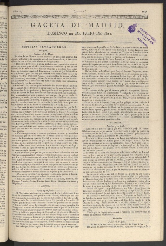 Miniatura de Gaceta de Madrid del 22 de julio de 1821
