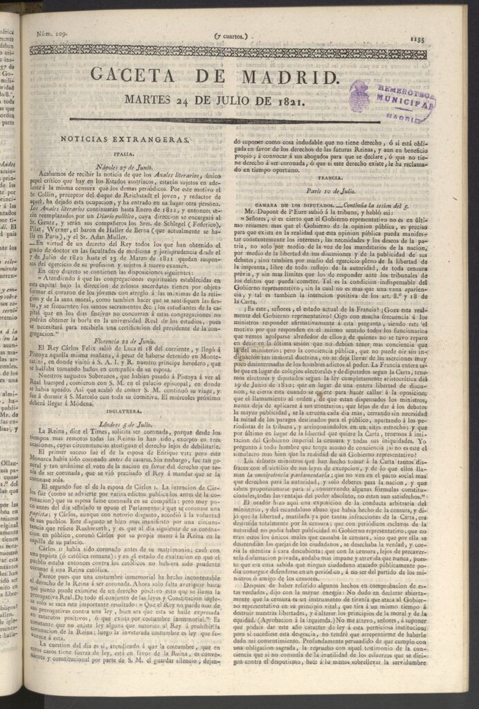 Miniatura de Gaceta de Madrid del 24 de julio de 1821