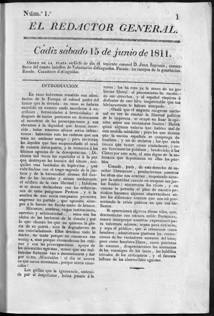 Miniatura de Redactor General del sábado 15 de junio de 1811