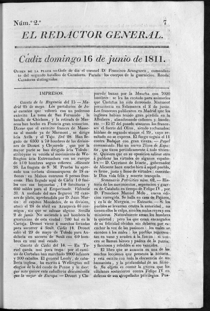 Miniatura de Redactor General del domingo 16 de junio de 1811
