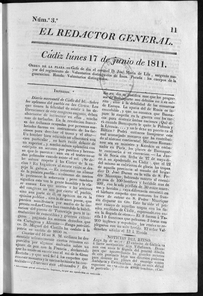 Miniatura de Redactor General del lunes 17 de junio de 1811