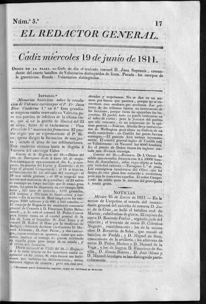 Miniatura de Redactor General del miércoles 19 de junio de 1811