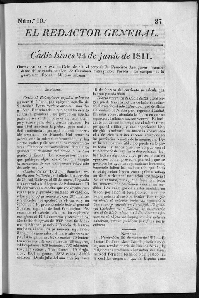 Miniatura de Redactor General del lunes 24 de junio de 1811