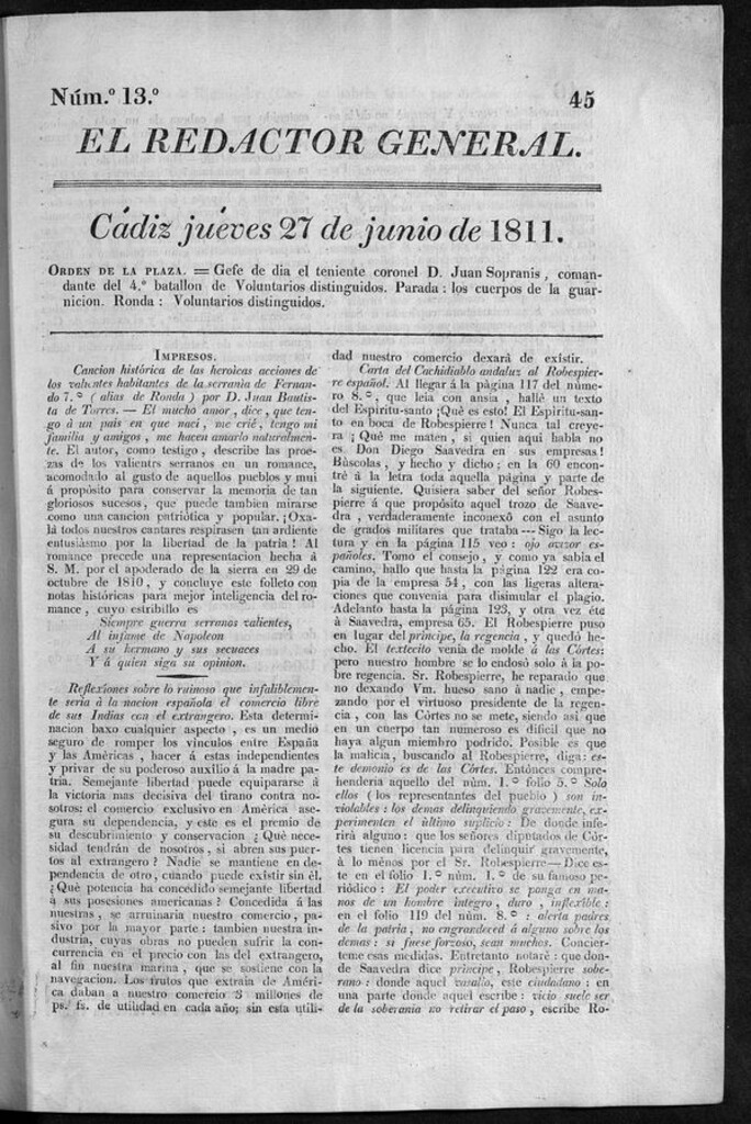 Miniatura de Redactor General del jueves 27 de junio de 1811
