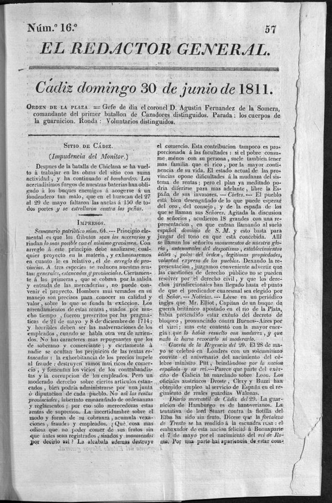 Miniatura de Redactor General del domingo 30 de junio de 1811