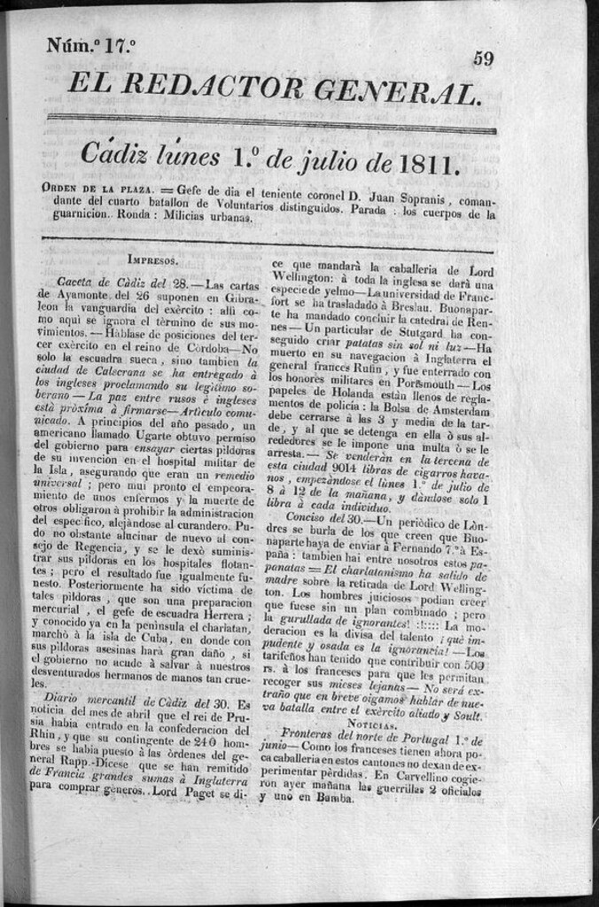 Miniatura de Redactor General del lunes 1 de julio de 1811