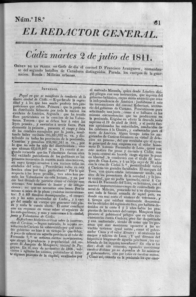 Miniatura de Redactor General del martes 2 de julio de 1811