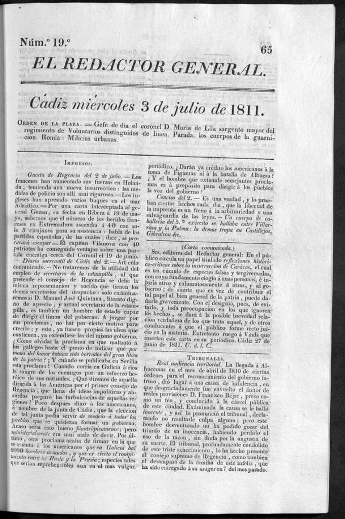 Miniatura de Redactor General del miércoles 3 de julio de 1811