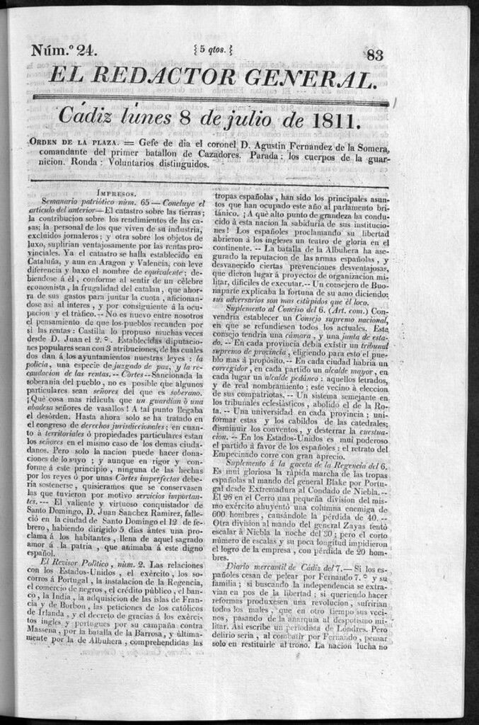 Miniatura de Redactor General del lunes 8 de julio de 1811