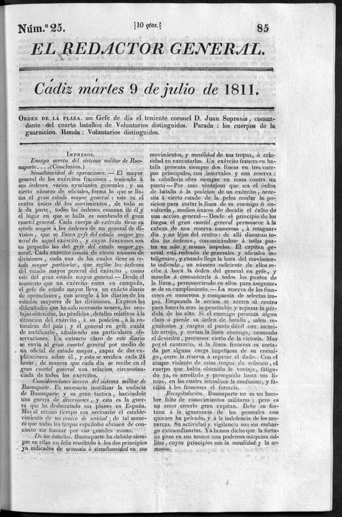 Miniatura de Redactor General del martes 9 de julio de 1811