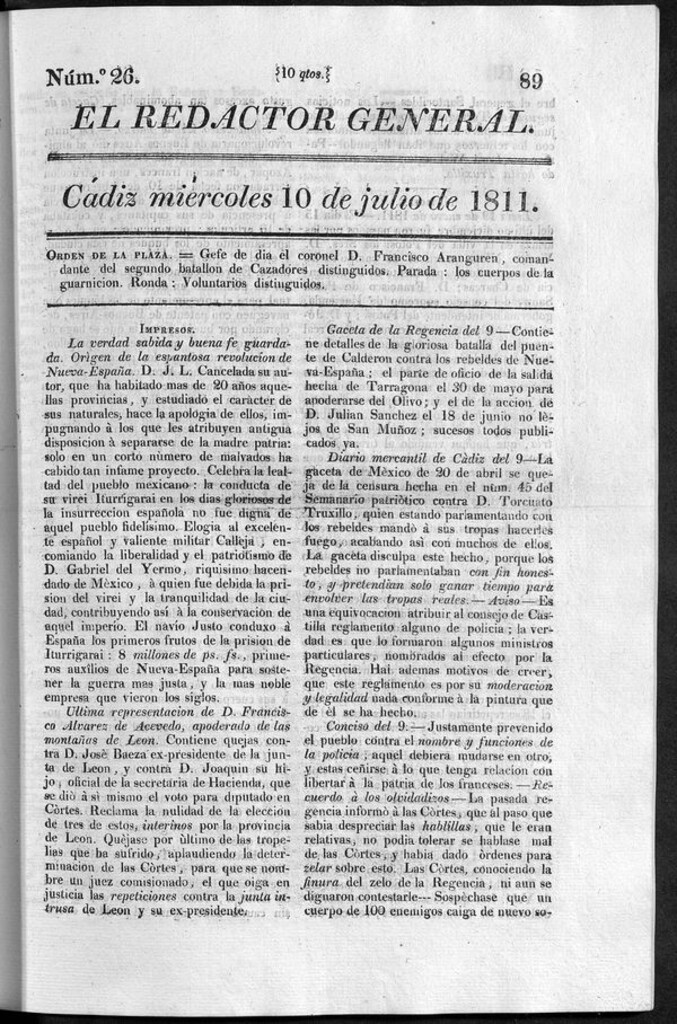 Miniatura de Redactor General del miércoles 10 de julio de 1811