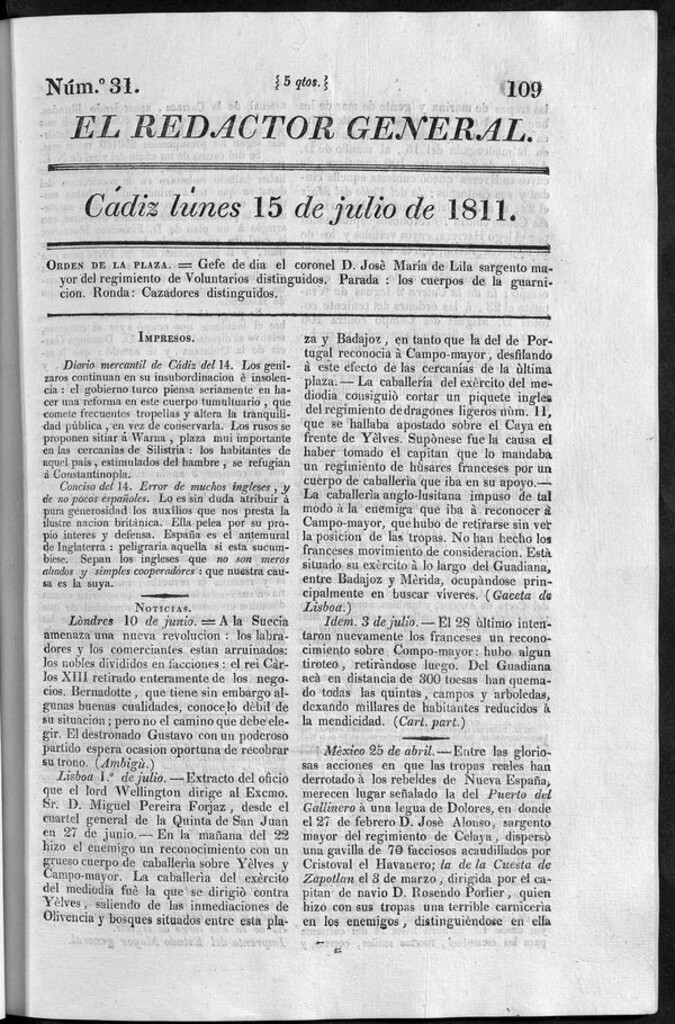 Miniatura de Redactor General del lunes 15 de julio de 1811