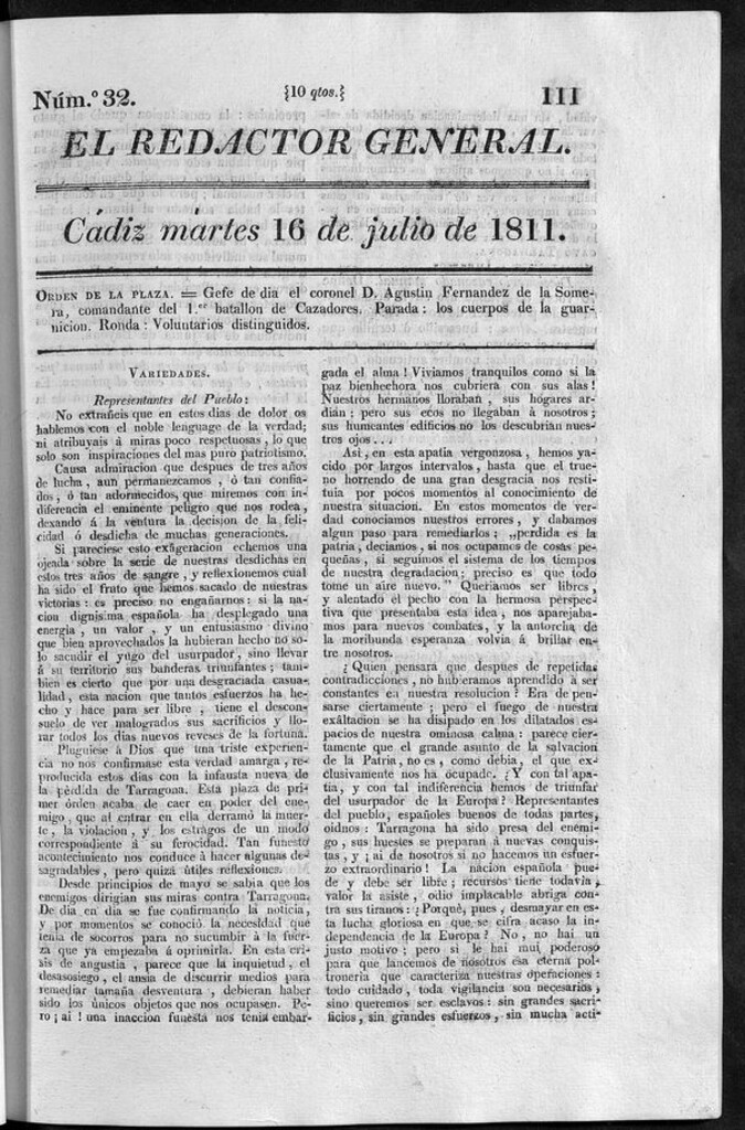 Miniatura de Redactor General del martes 16 de julio de 1811