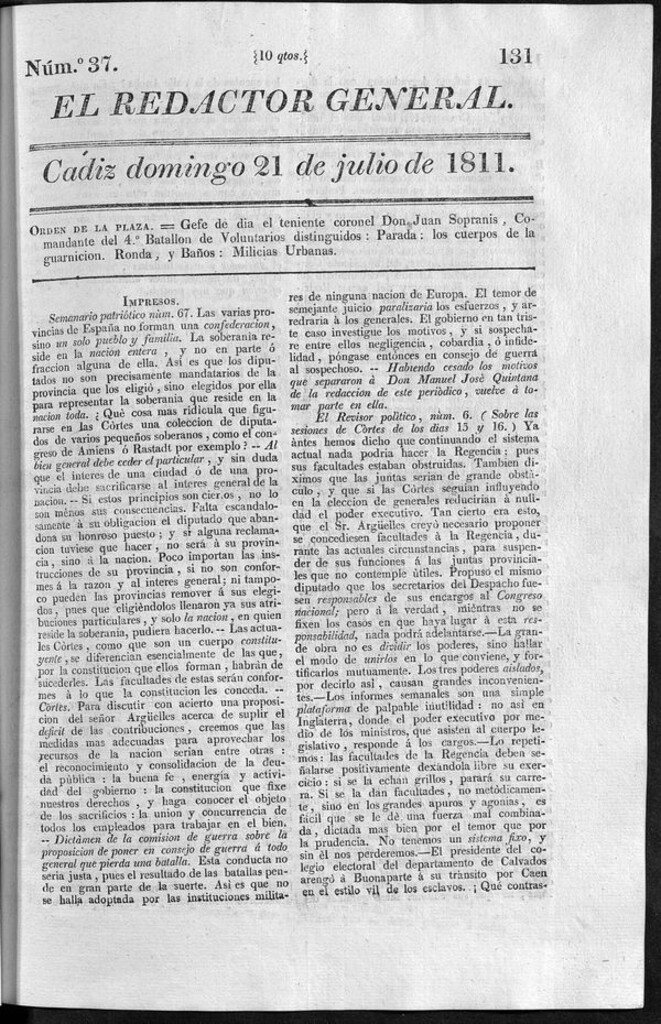 Miniatura de Redactor General del Domingo 21 de julio de 1811