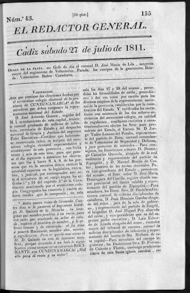 Miniatura de Redactor General del sábado 27 de julio de 1811