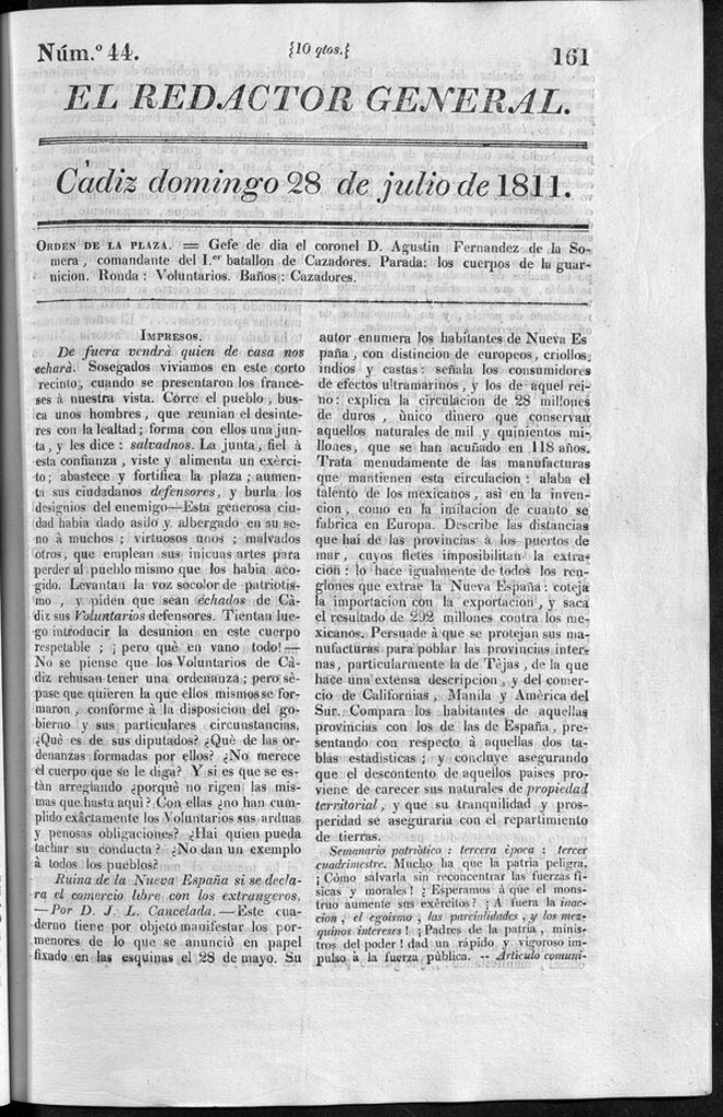 Miniatura de Redactor General del domingo 28 de julio de 1811