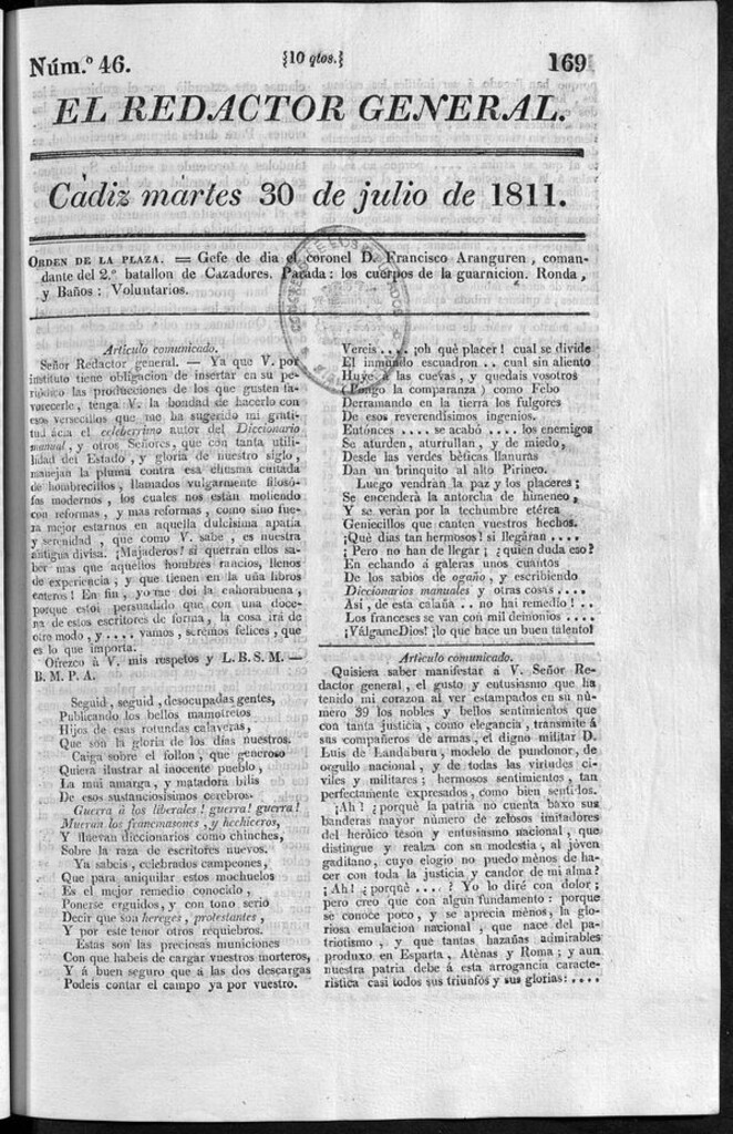 Miniatura de Redactor General del martes 30 de julio de 1811