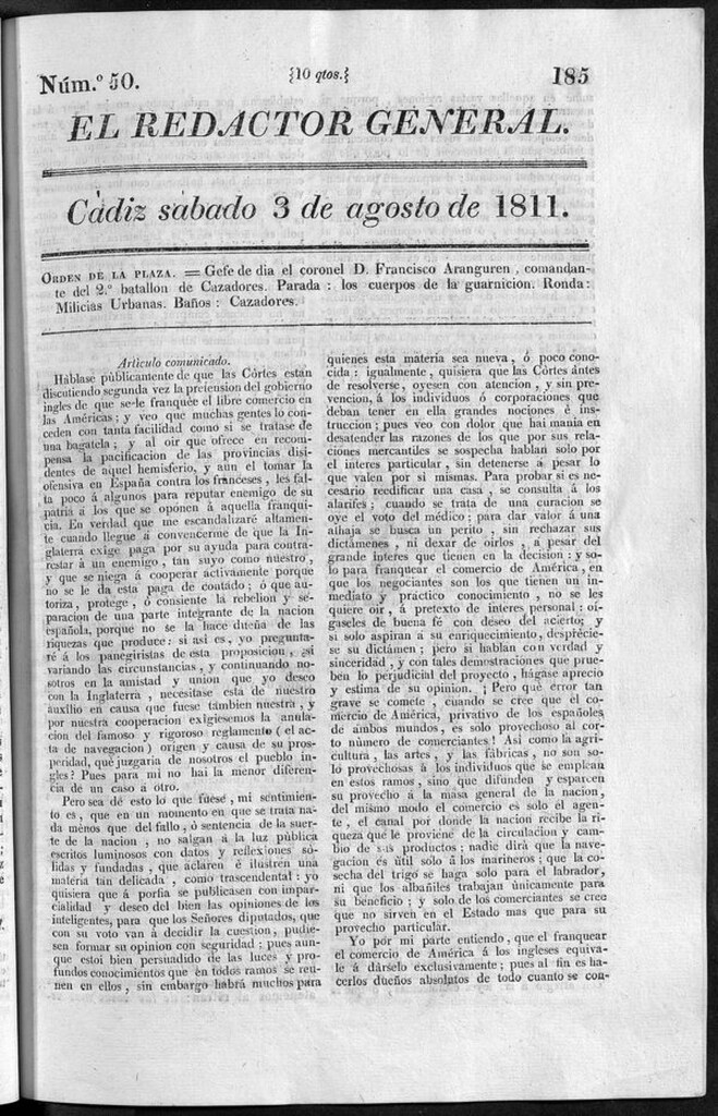 Miniatura de Redactor General del sábado 3 de agosto de 1811