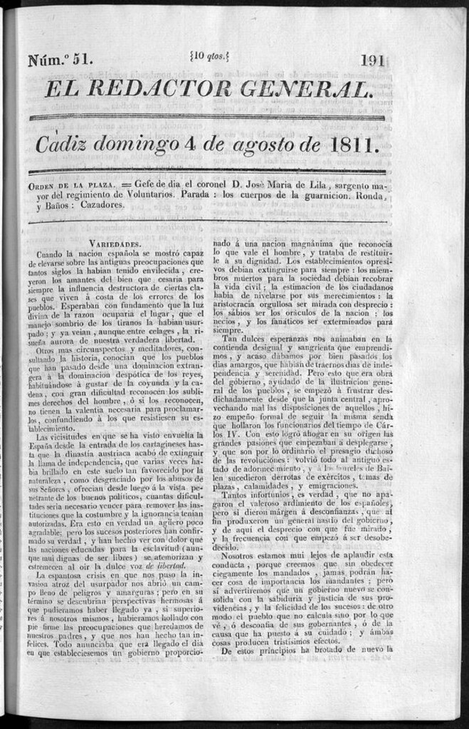 Miniatura de Redactor General del domingo 4 de agosto de 1811