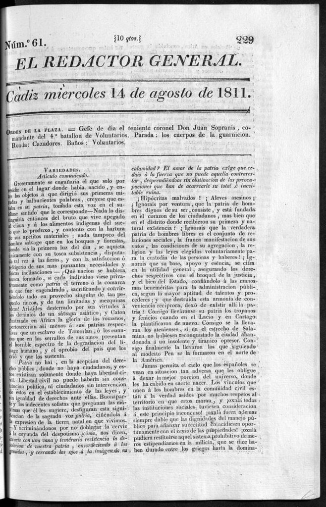Miniatura de Redactor General del miércoles 14 de agosto de 1811