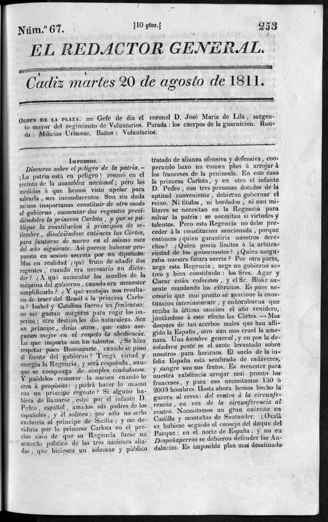 Miniatura de Redactor General del martes 20 de agosto de 1811