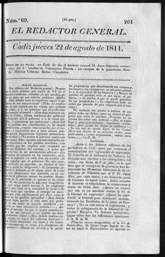 Miniatura de Redactor General del jueves 22 de agosto de 1811