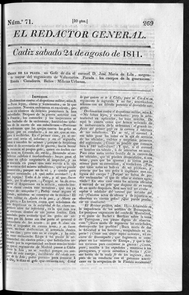 Miniatura de Redactor General del sábado 24 de agosto de 1811