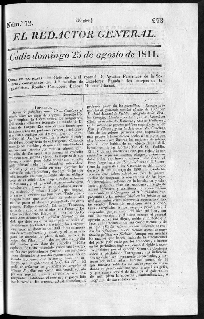 Miniatura de Redactor General del domingo 25 de agosto de 1811