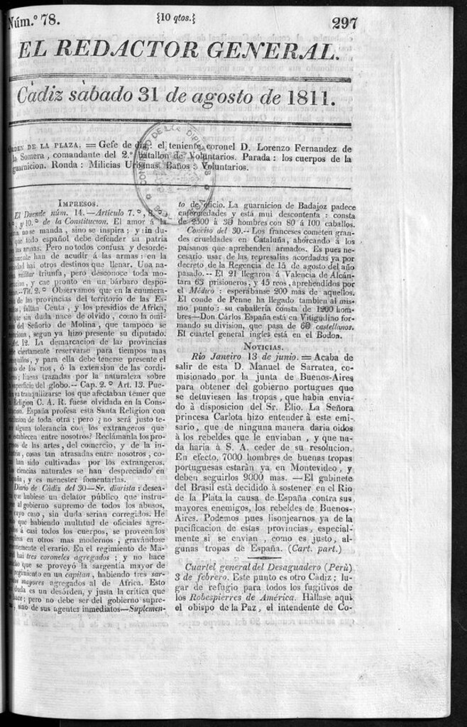 Miniatura de Redactor General del sábado 31 de agosto de 1811