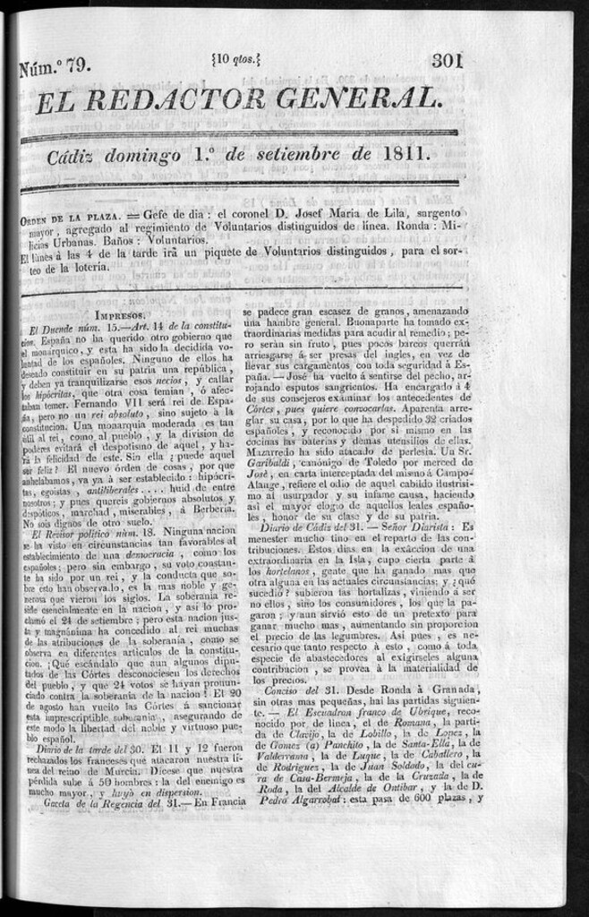 Miniatura de Redactor General del domingo 1 de septiembre de 1811