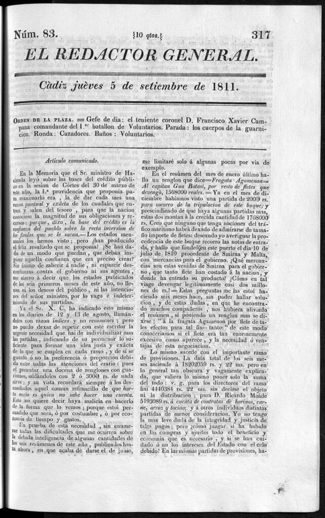 Miniatura de Redactor General del jueves 5 de septiembre de 1811